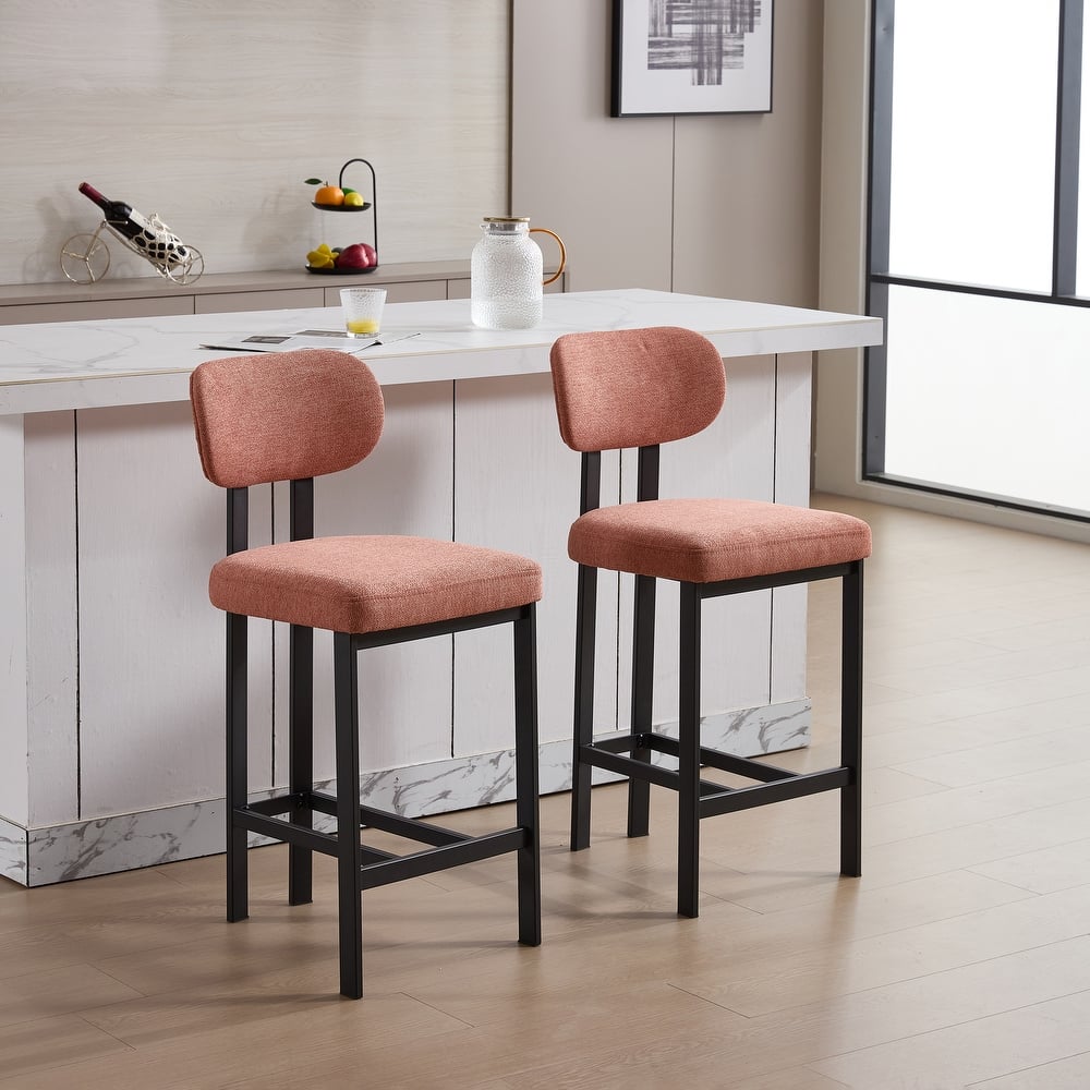 Upholstered Counter Height Chairs Barstools Set of 2 with Curved Back