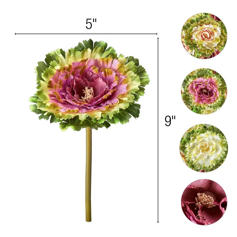 Artificial Cabbage Rose Floral Stems, Set of 6 - NO SIZE