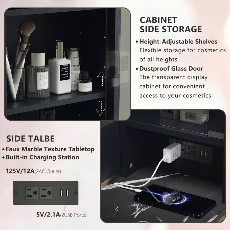 Modern Fluted Makeup Vanity Desk with Lighted Mirror, Dressing Table