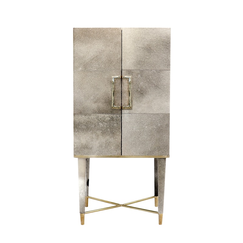 Pasargad Home Safari Steel & Cowhide Contemporary Bar Cabinet - W28"XD18"XH61.5"