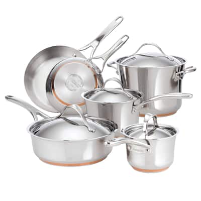 Anolon Nouvelle Copper Stainless Steel Cookware Pots and Pans Set, 10-Piece, Silver