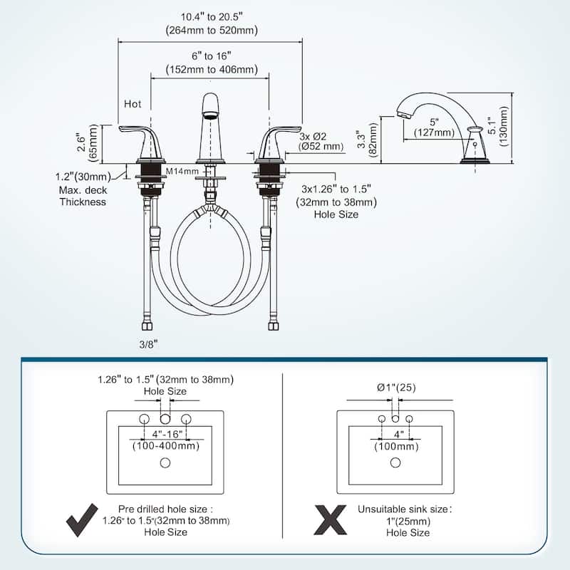 WOWOW Widespread Double Handle Bathroom Faucet