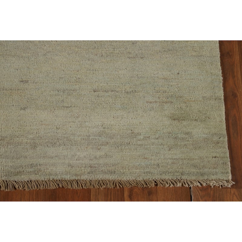 Muted Green Gabbeh Modern Rug Hand-Knotted Wool Carpet - 3'10"x 5'10"