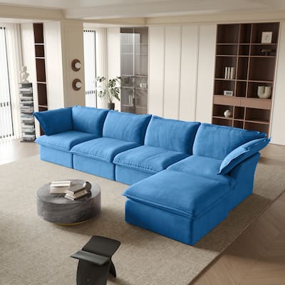 Modular Sectional Sofa Couch, 162.98" Velvet L-Shape Sofa with Ottoman
