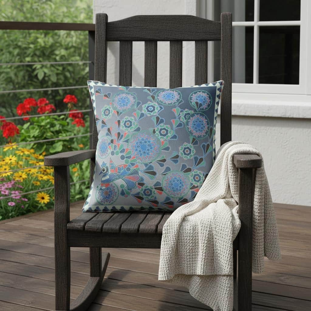 HomeRoots 20" x 20" Blue and White Peacock Blown Seam Floral Indoor Outdoor Throw Pillow - 20.00' X '5.00' X '20.00