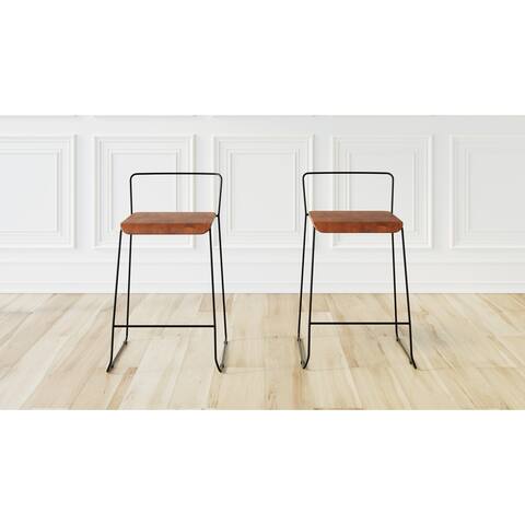 Robbie 2-Pack Modern Industrial Iron Bar Stool With Wood Seat (Walnut)