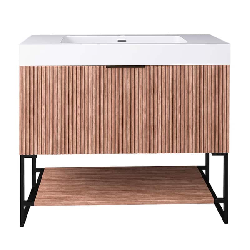Freestanding Bathroom Vanity with White Integrated Solid Surface Sink