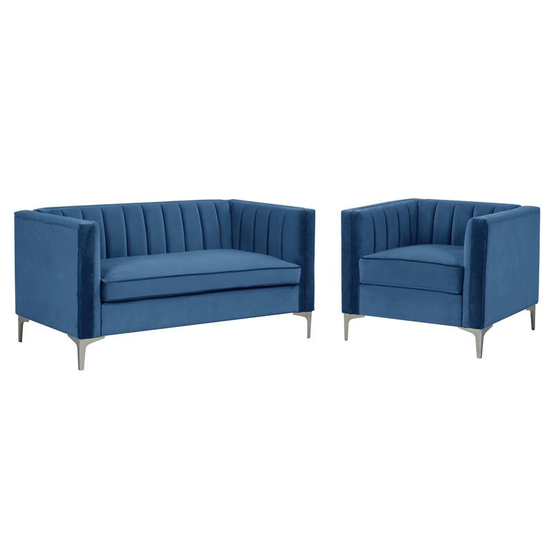 Morden Fort Modern 2 Pieces of Chair and Loveseat Set with Dutch Velvet Grey, Iron Legs