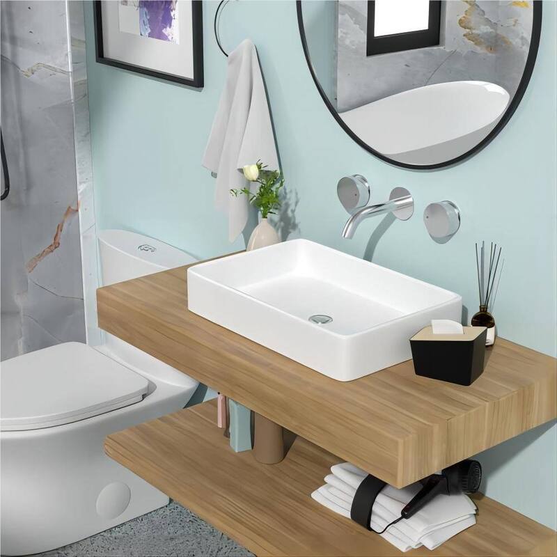Dornberg 24"x16" White Ceramic Rectangular Vessel Bathroom Sink