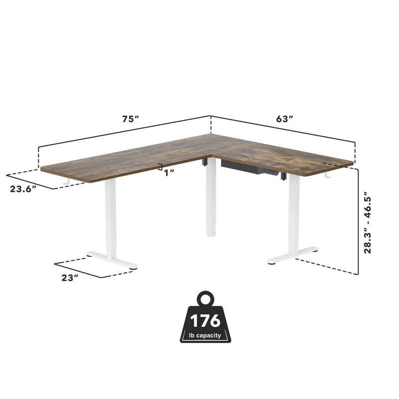 Mount-It! XL 75"W Electric Corner Adjustable Standing Desk, Brown/White (MI-15028)