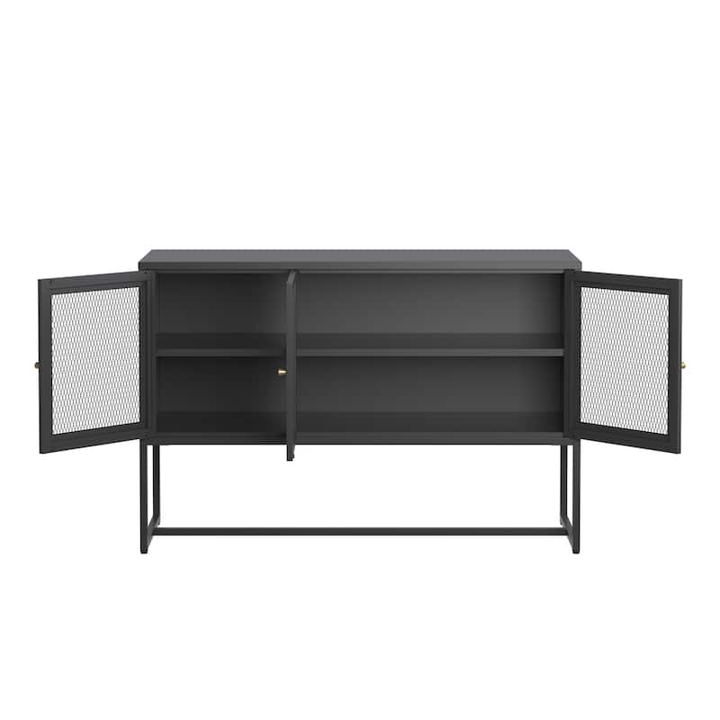 Bentley 31.56-inch Black Three Door Metal Sideboard with Mesh Doors - 47.32