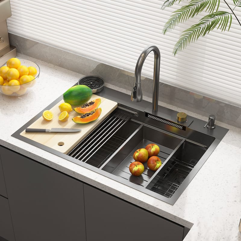 Single Bowl Kitchen Workstation Sink w/Accessories Kit 9 Accessories