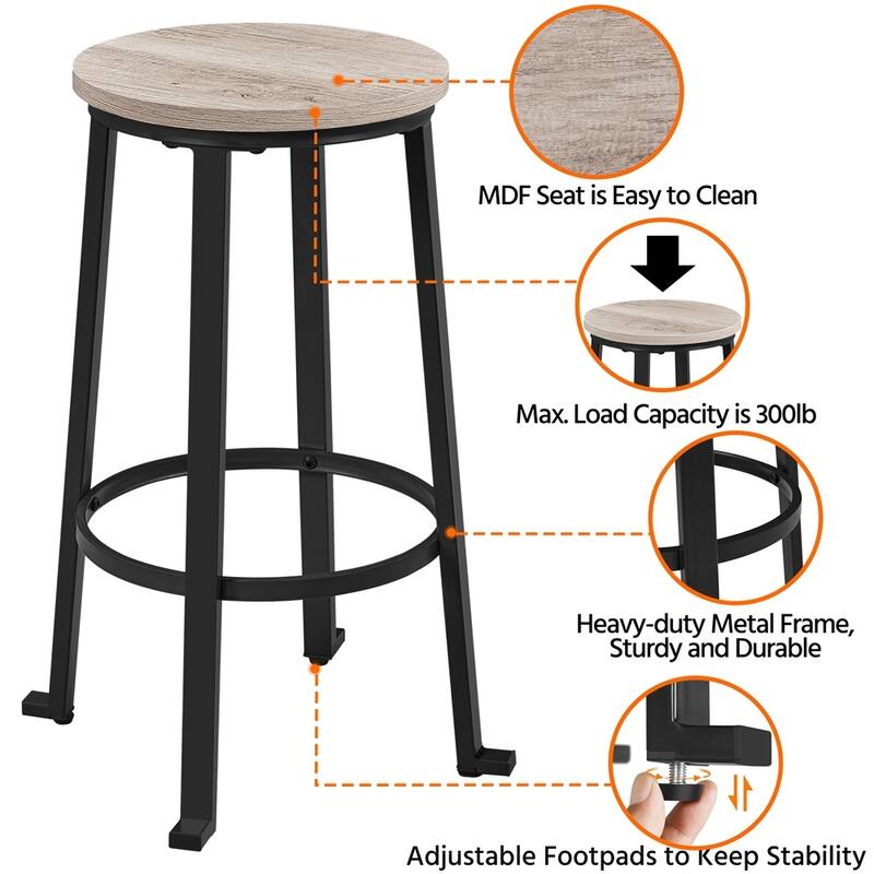 Yaheetech Metal Bar Stools Set of 2 Backless Barstools with Round Top