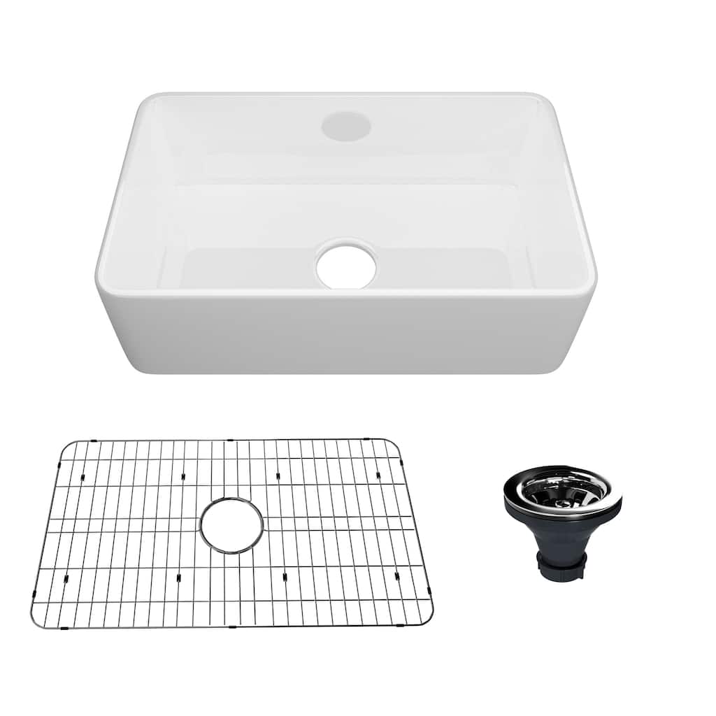 CASAINC Farmhouse/Apron-Front Single Bowl Fireclay Kitchen Sink with Bottom Grid and Strainer, cUPC Certified