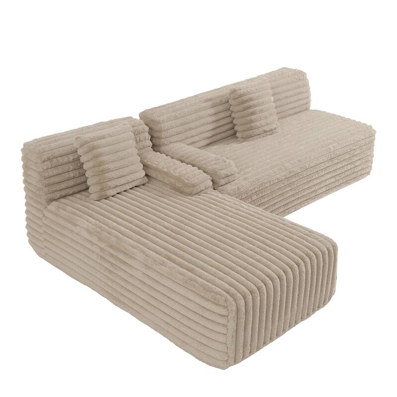 Floor Recliner Sofa Bed Convertible L-shape Sectional Sofa, Cloud Upholstered Sleeper Couch Modular Chaise Lounge with 2 Pillows