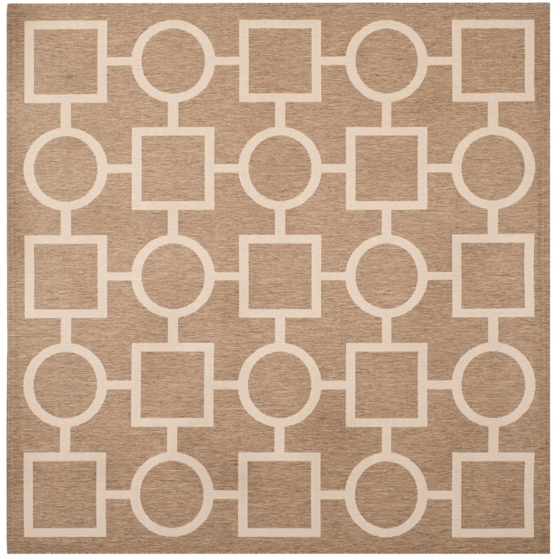SAFAVIEH Courtyard Lilya Indoor/ Outdoor Waterproof Patio Backyard Rug - 7'10" Square - Brown/Bone