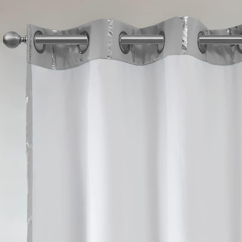 Total Blackout Metallic Print Grommet Top Curtain Panel