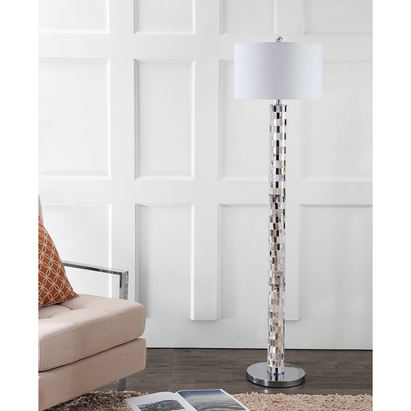 Josephine 63.5 Seashell Mosaic LED Floor Lamp Cream by Jonathan Y 63.5 H x 16 W x 16 D Chrome Cream