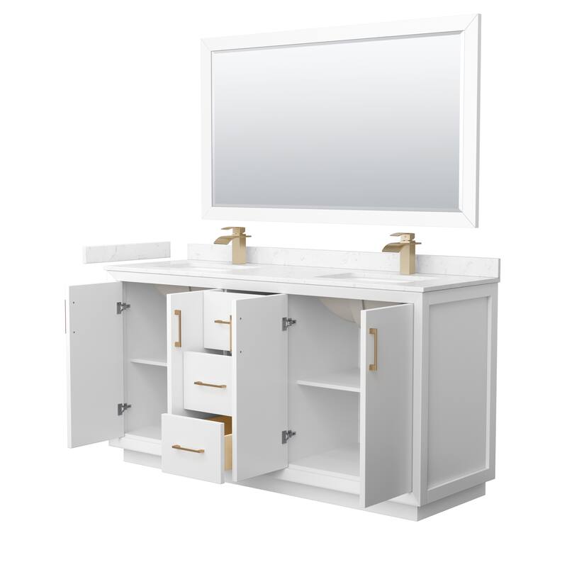 Strada 66-Inch Double Vanity Set, Cultured Marble Top, 58-Inch Mirror