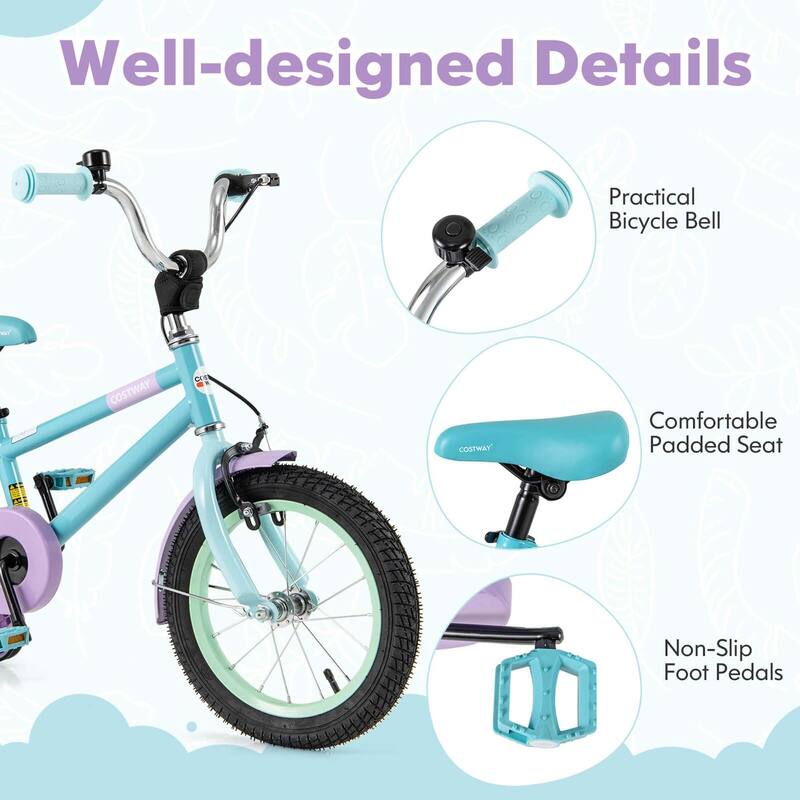 Costway 14" Kids Bike with Adjustable Saddle Handlebar Removable