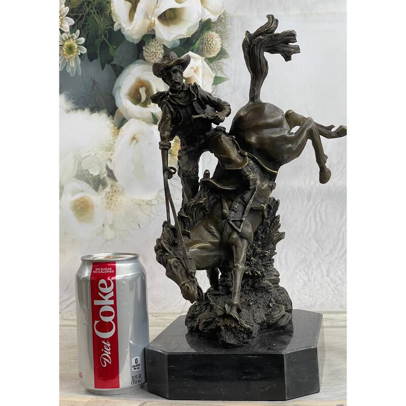Large Arizona Cowboy Bronze Sculpture By Remington Cow Boy Figurine Figure Decor