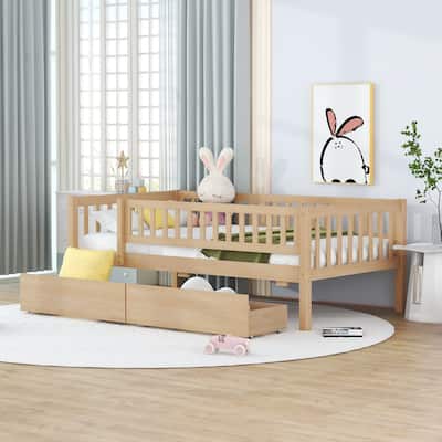 Twin Size Daybed Wood bed with Two Drawers, Natural