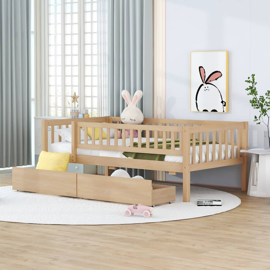 Twin Size Wood Daybed with Two Drawers, Space-Saving Multi-Functional Design