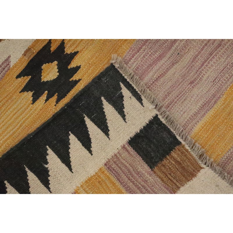 Hand Woven Oriental 100% Wool Carpet Southwestern Tribal Pink Kilim Area Rug - 9' 9'' X 6' 11''