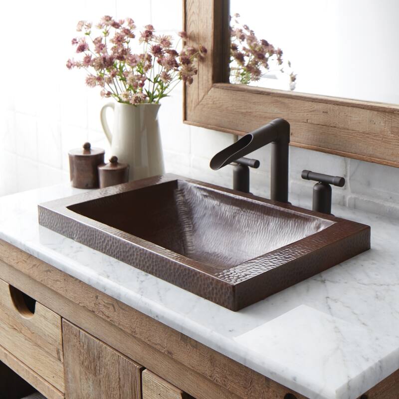 Hana Hand Hammered Copper Drop-in Bathroom Sink - Antique Copper