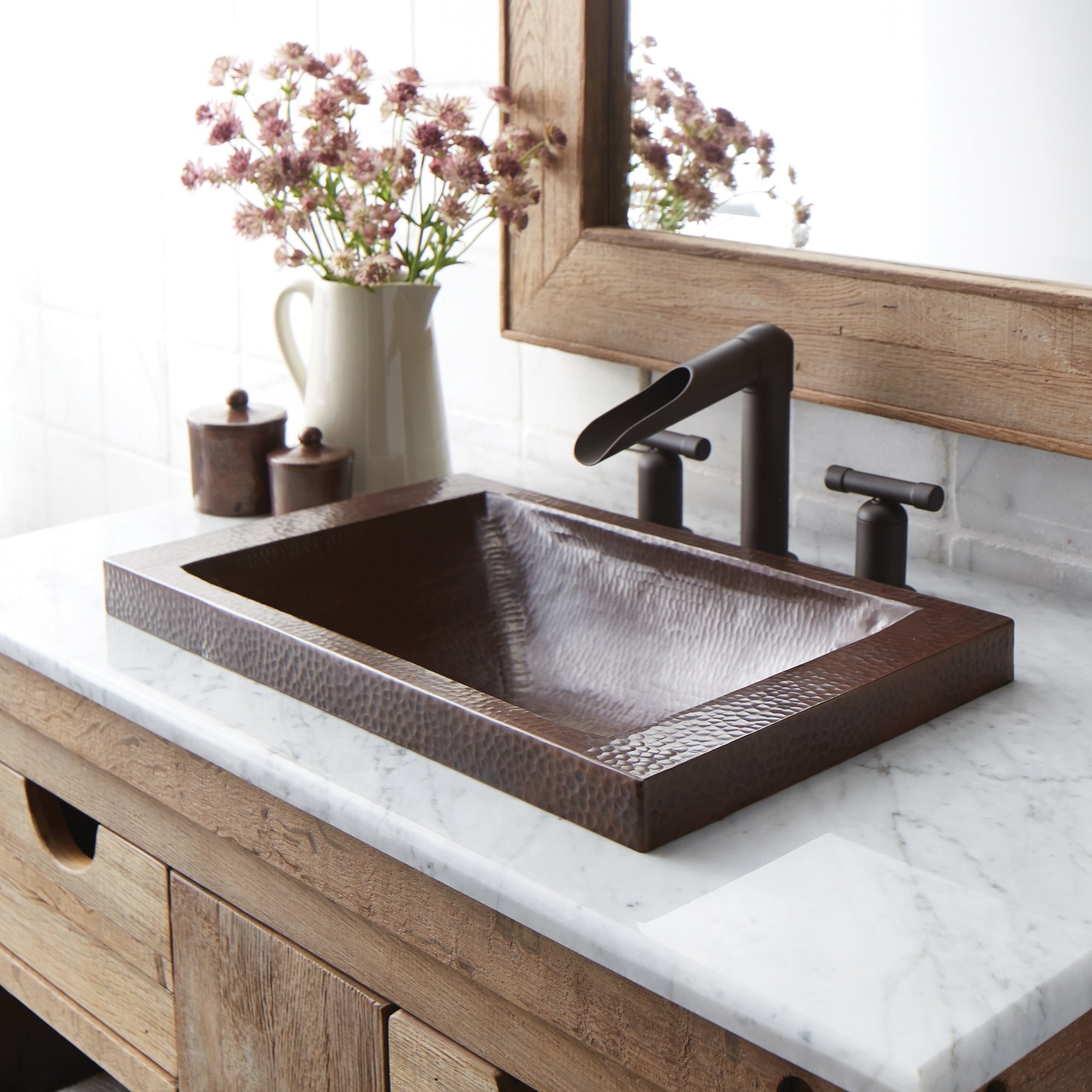 Hana Hand Hammered Copper Drop-in Bathroom Sink