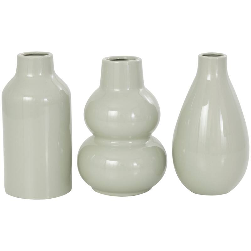 Green Ceramic Minimalistic Rounded Decorative Vase with Varying Shapes (Set of 3)
