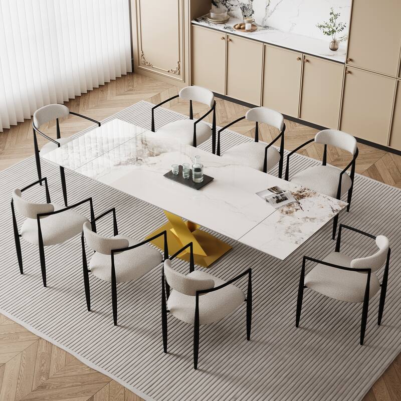 94.48" Modern Extendable Rectangular Sintered Stone Dining Table For 8 person