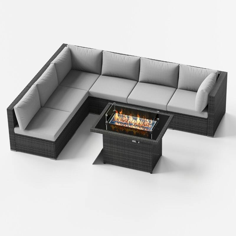 FINCATI Outdoor High-back Wicker Patio Sectional Set, 500 lbs Luxury Oversized Conversation Set, Spacious Couch Set