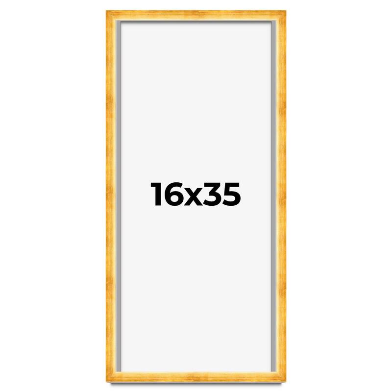 16x35 Shadow Box Frame Gold | 1.625 Inches Deep Real Wood Traditional