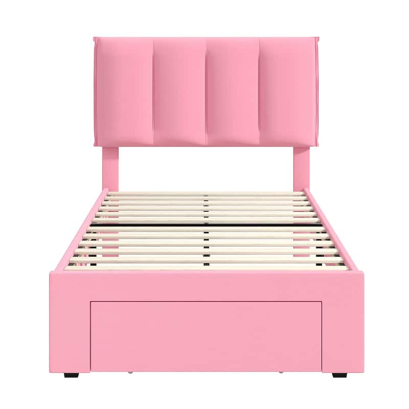Javlergo Bed Frame with Storage Drawers, Upholstered Platform Bed Frame with Adjustable Headboard