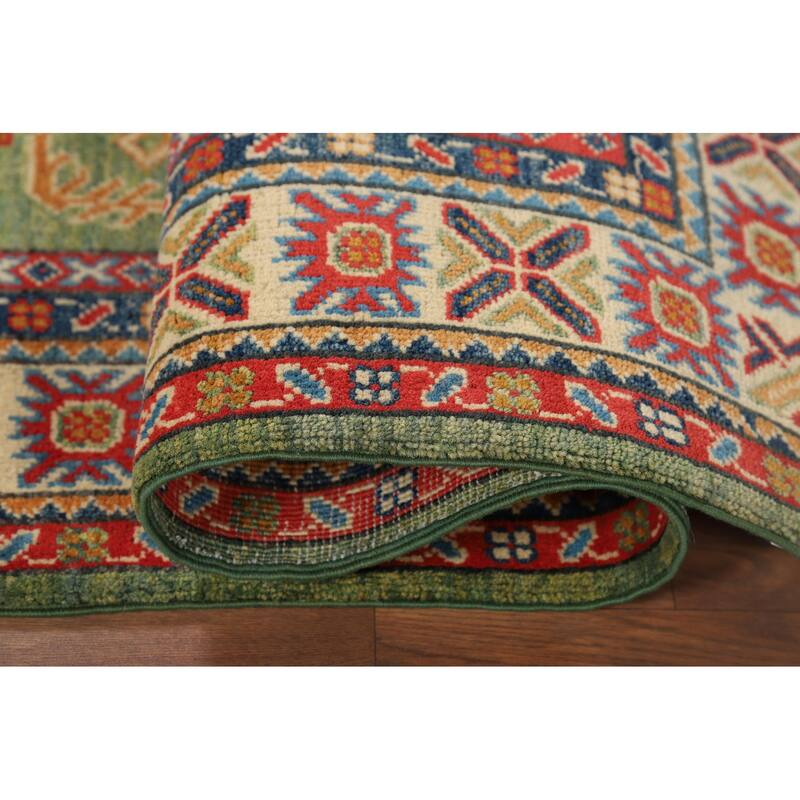 Light Green Kazak Oriental Accent Rug Handmade Wool Carpet - 3'2" x 4'11"