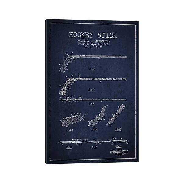 slide 1 of 8, iCanvas "Hockey Stick Navy Blue Patent Blueprint" by Aged Pixel Canvas Print