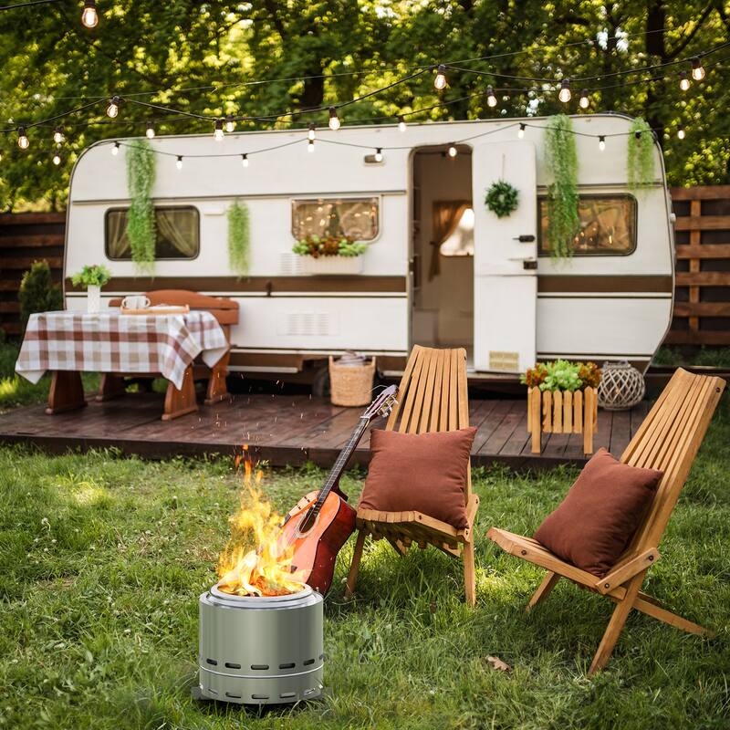 15" Smokeless Fire Pit, Portable Outdoor Firepit, Wood Burning Fireplaces, Low Smoke Bonfire for Camping, Patio and Outside