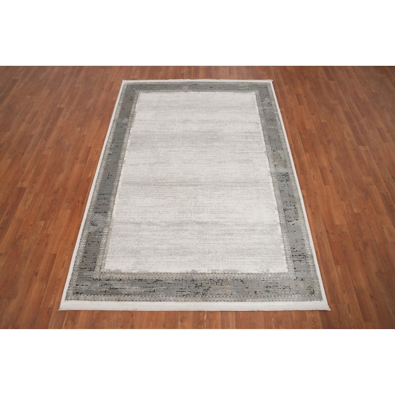 Machine Made Oriental Polyester Carpet Geometric Beige & Ivories Distressed Area Rug - 7' 5'' X 5' 2''