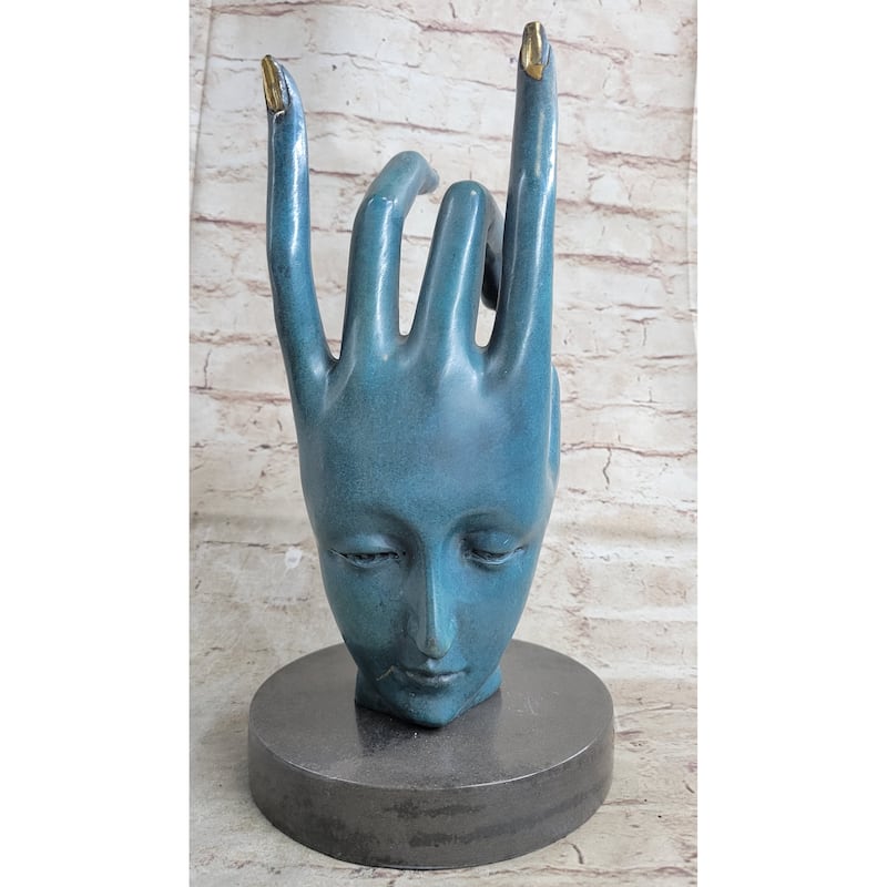 Salvador Dali Human Face Hand Made Bronze Sculpture Special Patina Statue Decor