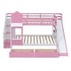preview thumbnail 33 of 36, Full Over Full Wooden Bunk Bed with 2 Drawers & 3 Shelves, Castle Style Stairway Bedframe with Slide & Safety Guardrails