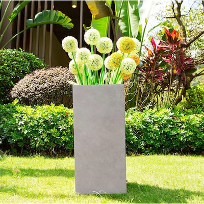 20"H Square Weathered Concrete/Fiberglass Indoor Outdoor Modern Tall Planter - 9"W x 9"L x 20"H