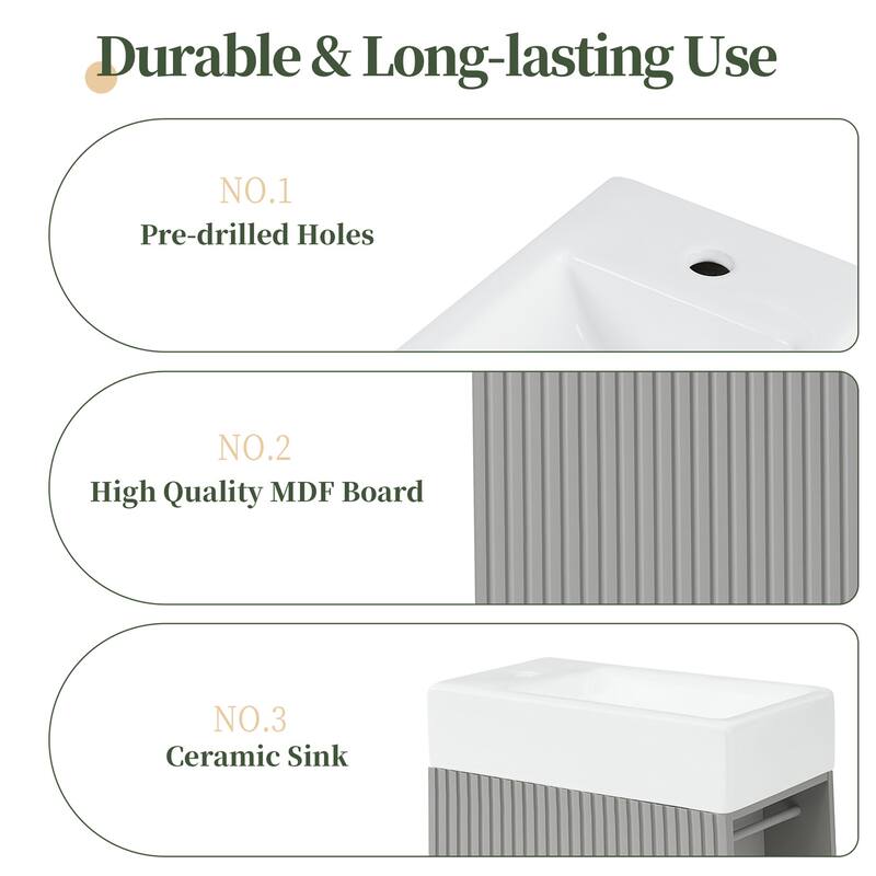 18.6" Bathroom Small Vanity Cabinet with Ceramic Sink, 2-Tier Shelf