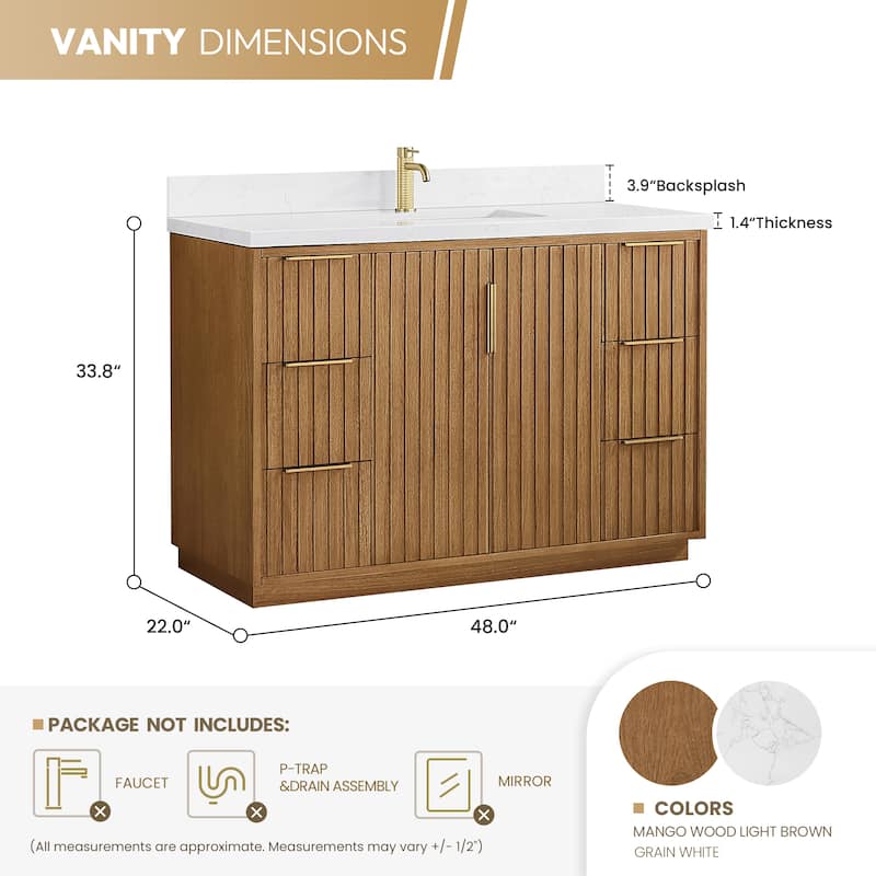 Bangkok Bath Vanity with White Grain Stone Top, no Mirror