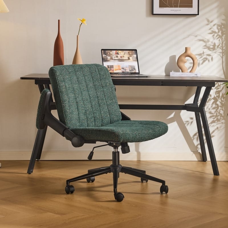 Speckled Chenille Swivel Chair With Flip-Up Arms For Cross-Legged