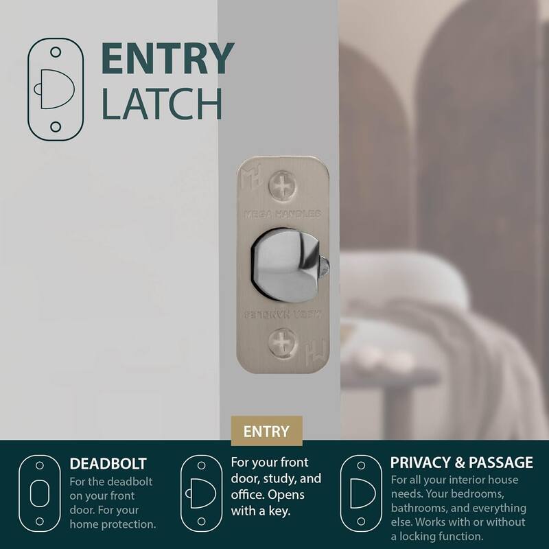 Mega Handles 2-Way Adjustable Door Latch | Universal Half Moon Spindles | For Hidden & Interior Door Lock Systems