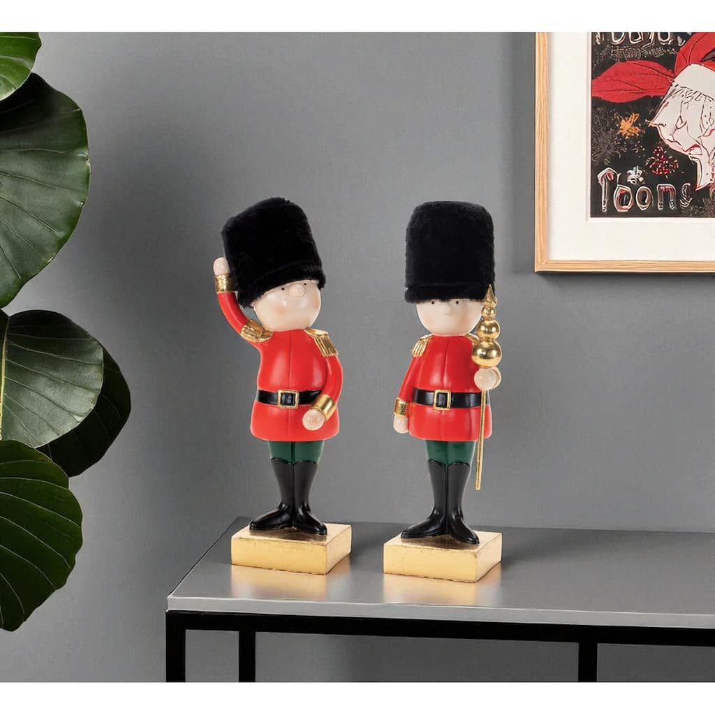HomeRoots Set of Two Black Gold And Red Polyresin Christmas Nutcracker Figurines - 3.00 in. x 9.25 in. x 2.50 in.