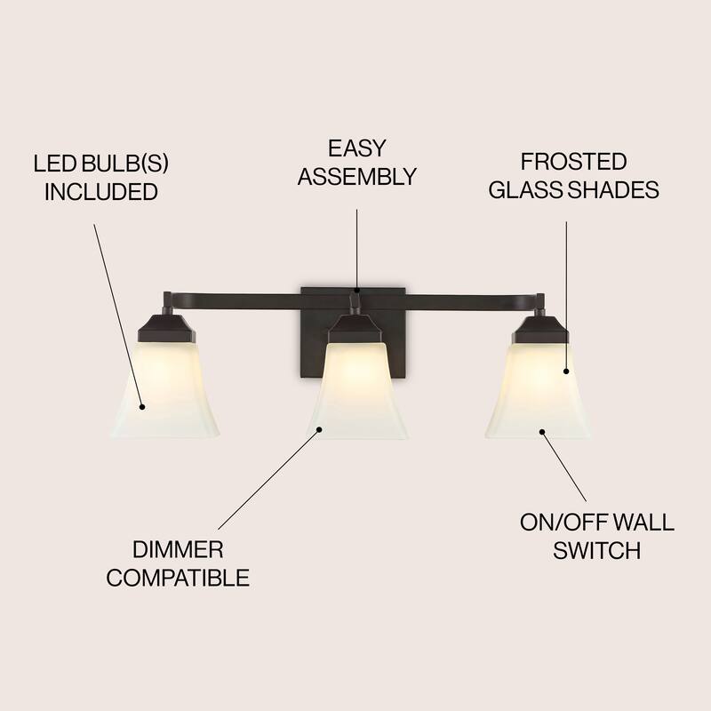 Staunton Iron/Glass Modern Cottage LED Vanity Light, Oil Rubbed Bronze by JONATHAN Y
