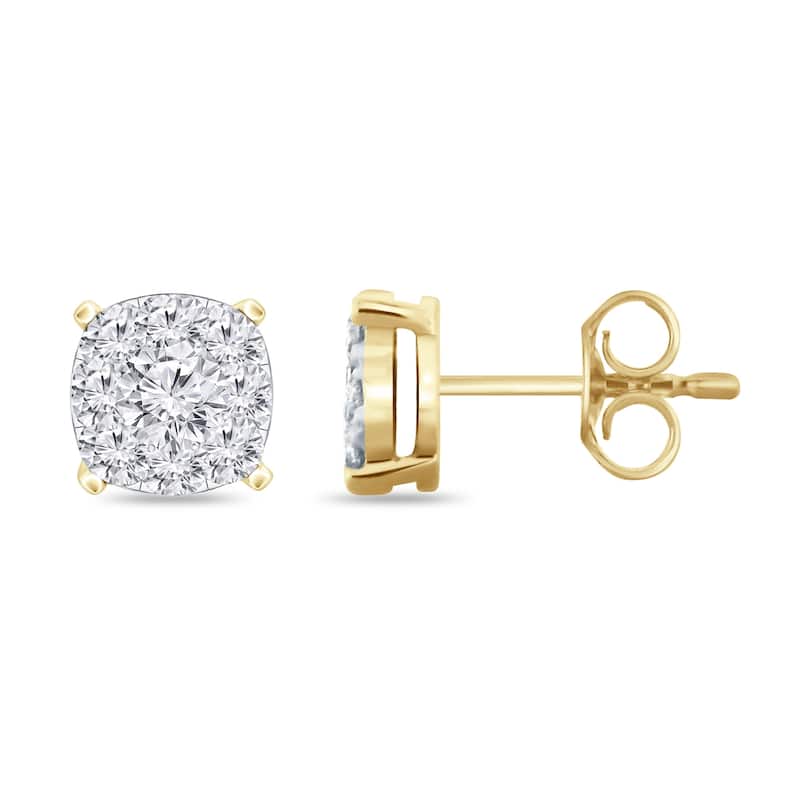 Auriya 14k Gold 3/4ctw Cushion Pave Diamond Stud Earrings (H-I, I1-I2) - Yellow