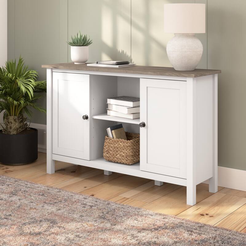 Bush Furniture Mayfield Accent Cabinet with Doors and Storage - Shiplap Gray/Pure White